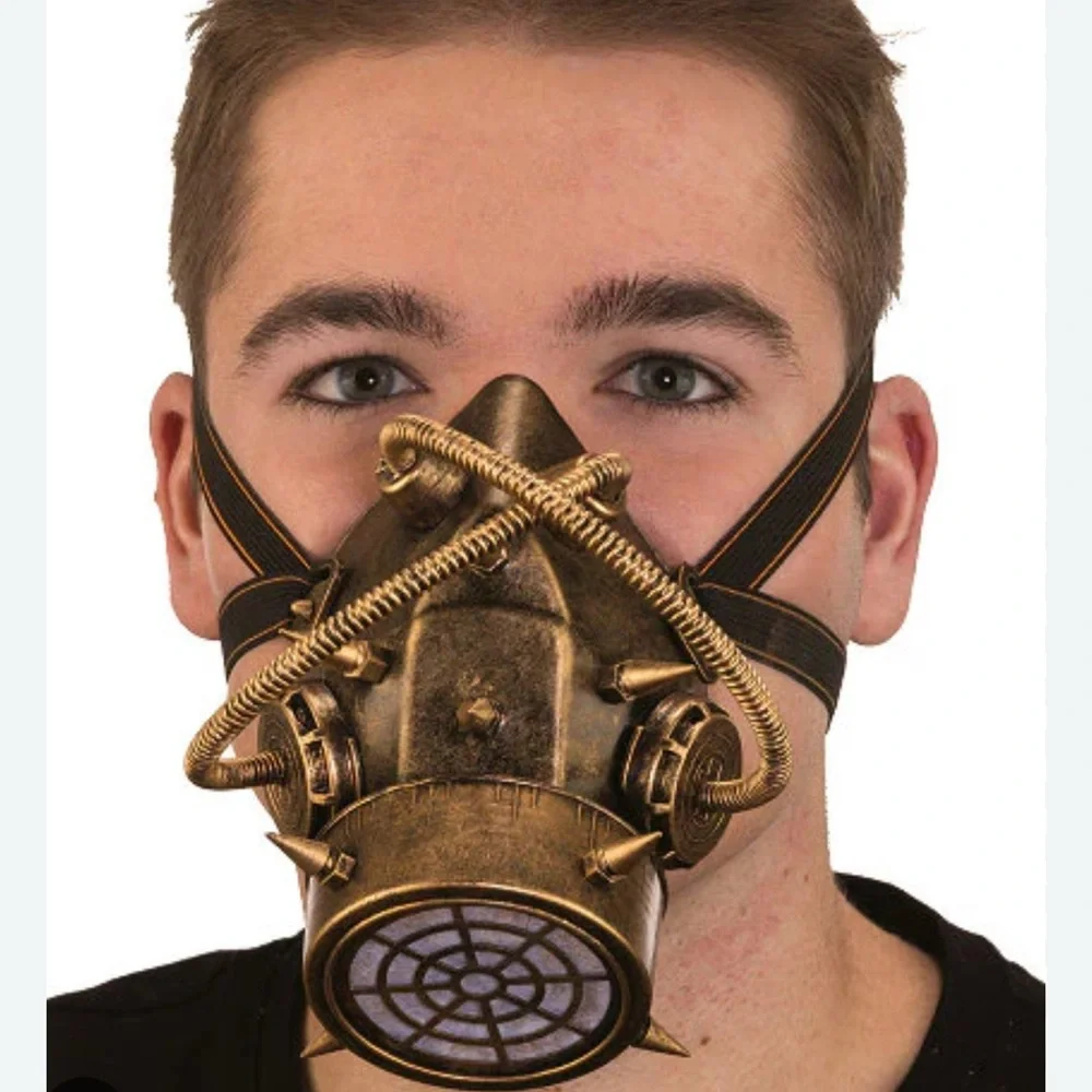 Silver Color Steampunk Respirator Mask with Spikes and Tubing